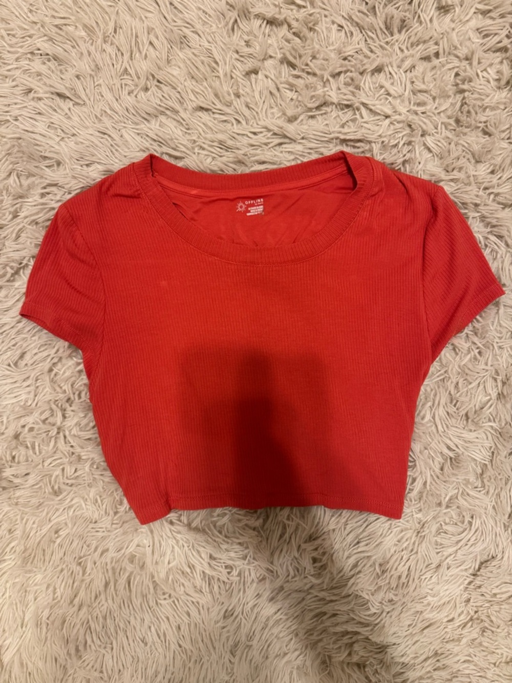 Aerie Orange Ribbed Crop Tee Tie Back